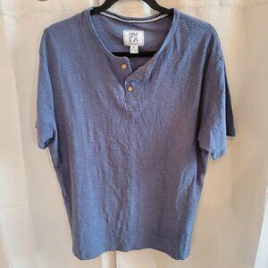 PX Clothing Men Shirt XL Blue Henley Short‎ Sleeve Casual Eco Friendly 17392x